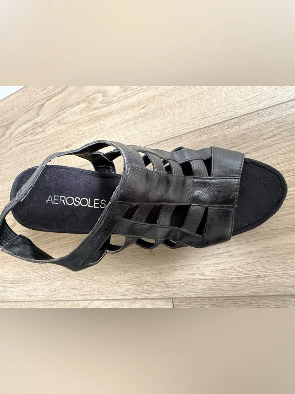 AEROSOLES Black Espadrille Wedge Sandals